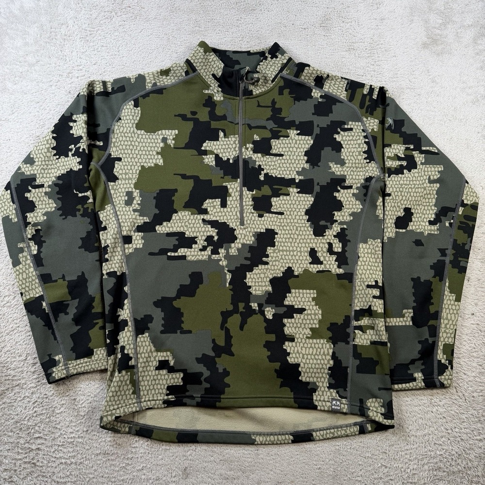 KUIU Pullover Mens XL Verde Camo 1/4 Zip Hunting Fleece Performance Outdoor